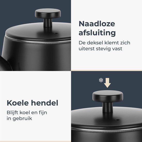 Théière Castagnola avec filtre - Théière à double paroi - Thermos en acier inoxydable - Pichet isotherme 1 L - acier inoxydable - Noir