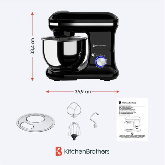 Robot de cuisine - KitchenBrothers - 5L - Mixeur de cuisine - 1200W - Noir