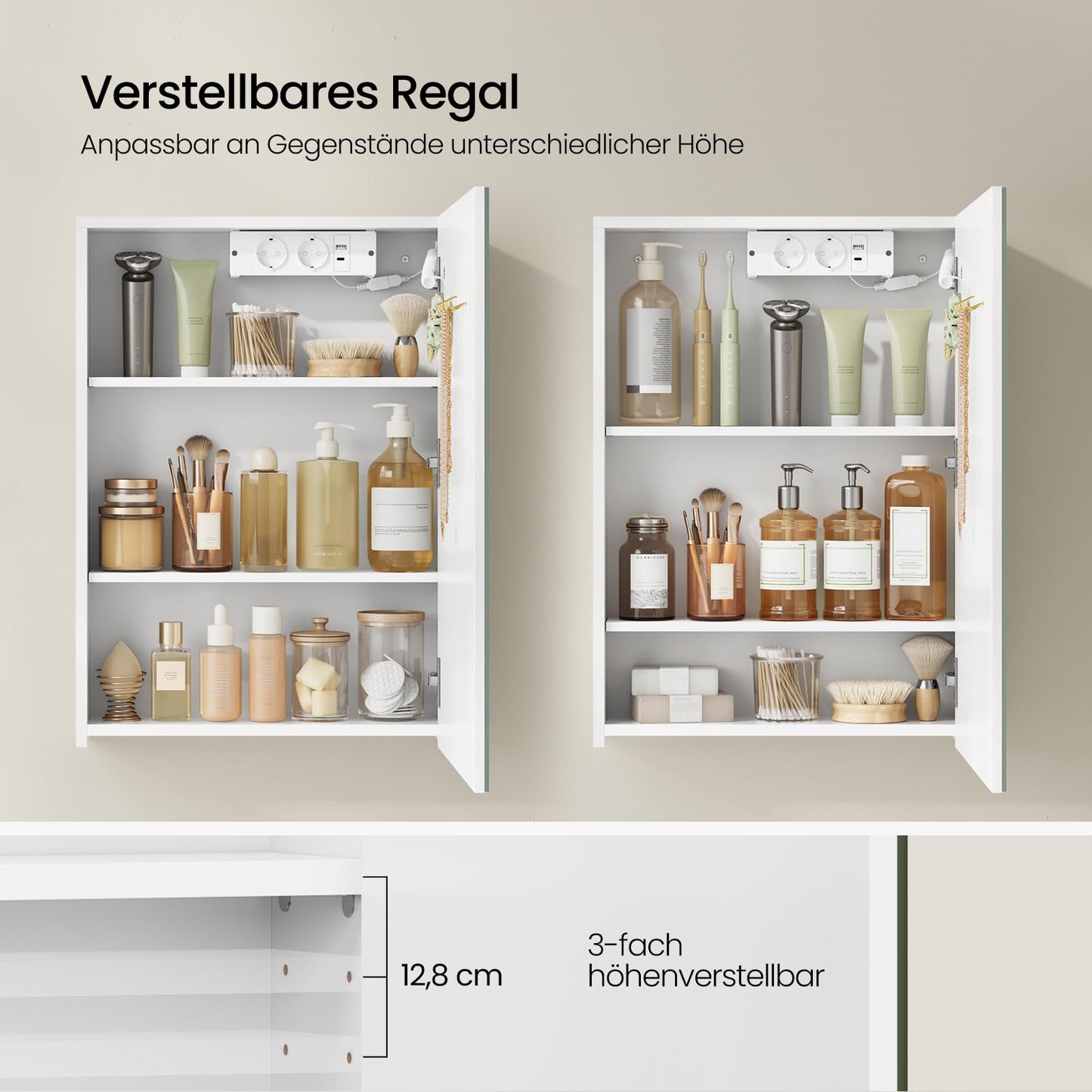 EUGAD armoire de toilette - 1 porte miroir - 3 températures de couleur - avec prise - blanc - 50 x 70 x 14,5 cm