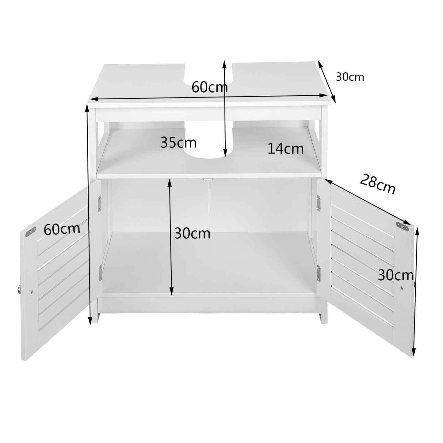 eSituro SBP0023 meuble sous-lavabo - 2 portes - MDF blanc - 60 x 60 x 30 cm - style rustique