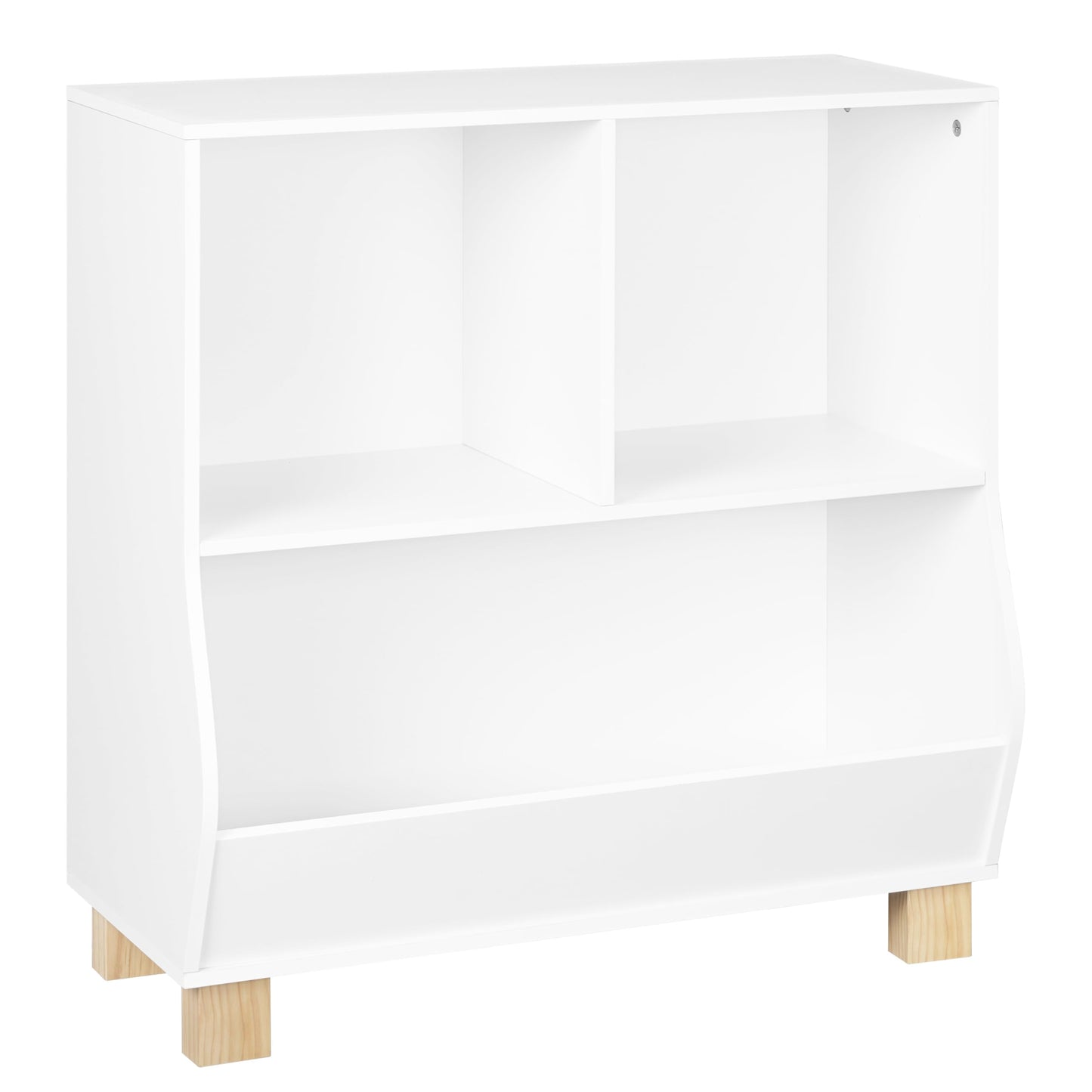 Bibliothèque pour enfants Lestarain Montessori - blanche - 3 compartiments - avec pieds en bois massif - 71,5 x 77 x 34,5 cm