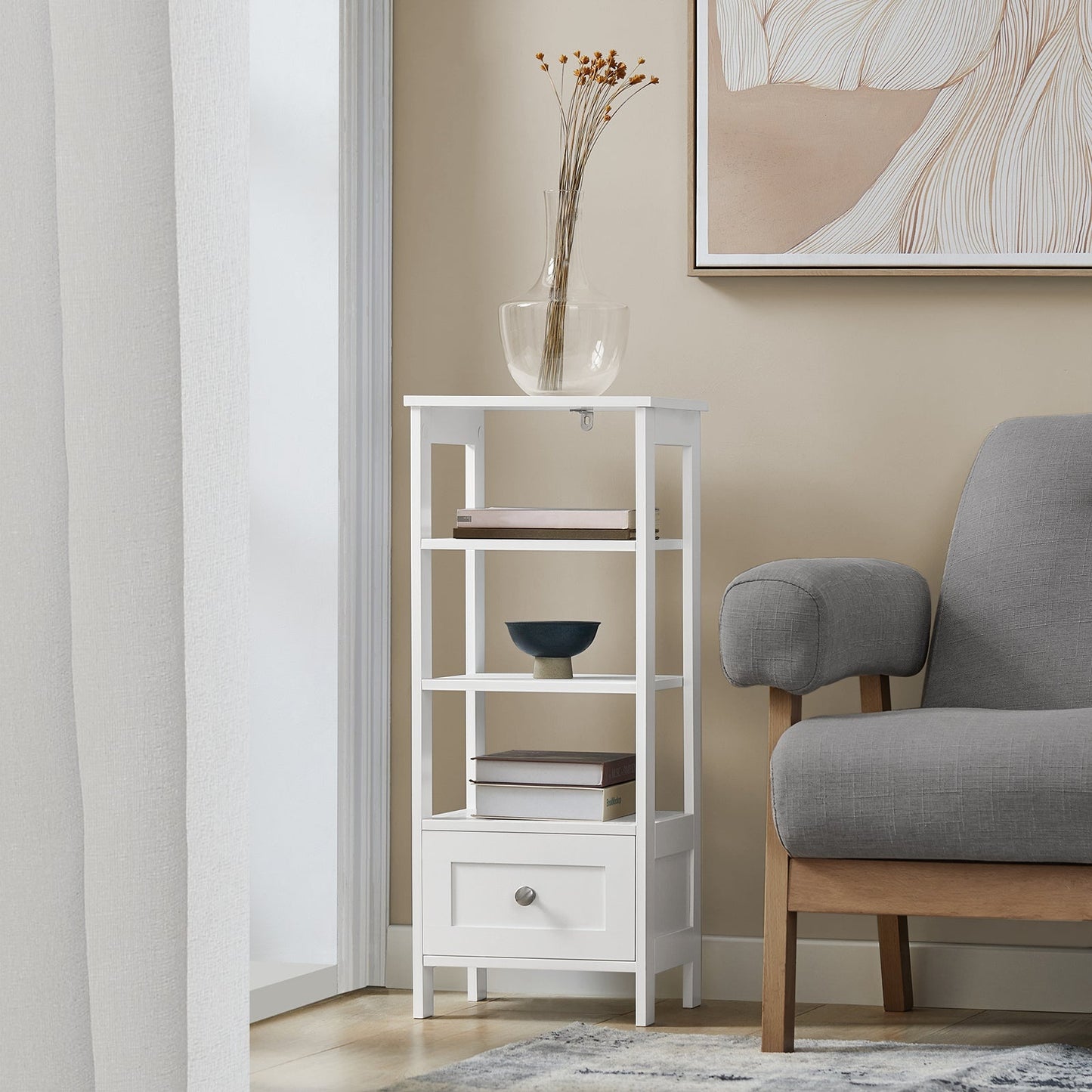 SoBuy Meuble haut latéral - Meuble de rangement de bureau - Max. 45KG - 30 x 28 x 74 cm - Blanc