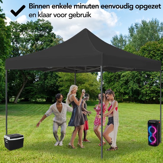 Brixy Party Tent - pliable - facile à monter - 3x3m - étanche - pavillon - sac de transport inclus - noir