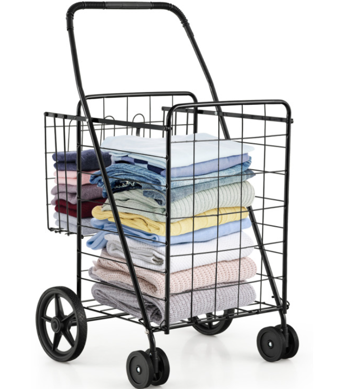 Chariot à roulettes pliable et spacieux - Costway - Rotation à 360 degrés - Métal