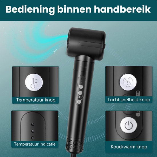 Saaf Brosse à cheveux 7 en 1 - Ensemble de 8 pièces - Sèche-cheveux - Brosse à coiffer et à boucler - Hairwrap - Airstyler - Multistyler - Noir