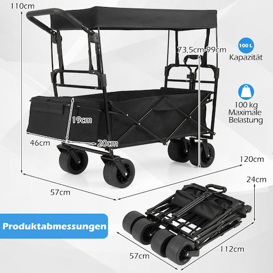 Chariot de jardin pliable Coast 100 litres - Noir - 120 x 57 x 110 cm