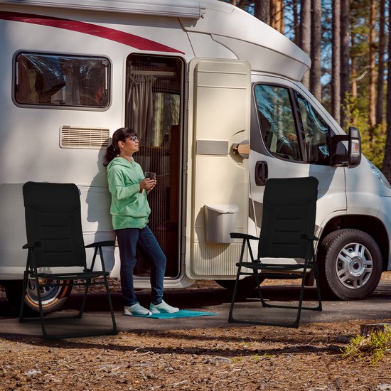 TRVLMORE Chaise de camping - 7 positions - Duo Pack - Capacité de charge 120 kg - Position allongée - Chaise pliante - Chaise pliante - Noir