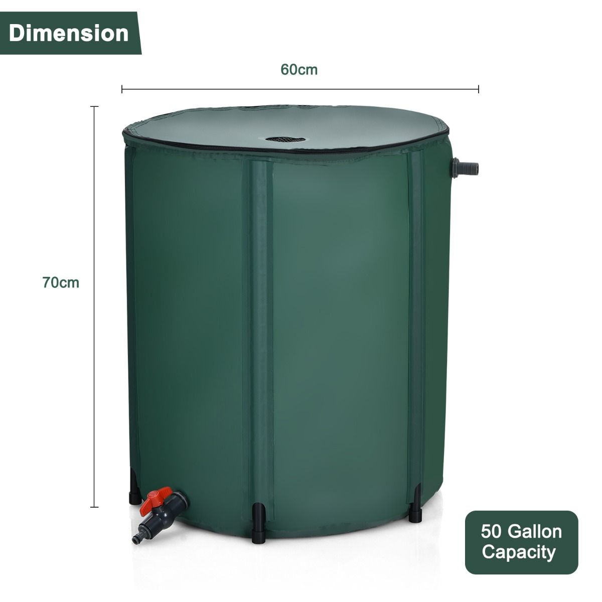Réservoir d'eau - COAST - Cuve d'eau - Pliable - PVC - 200 L - 60 x 70 cm - Vert