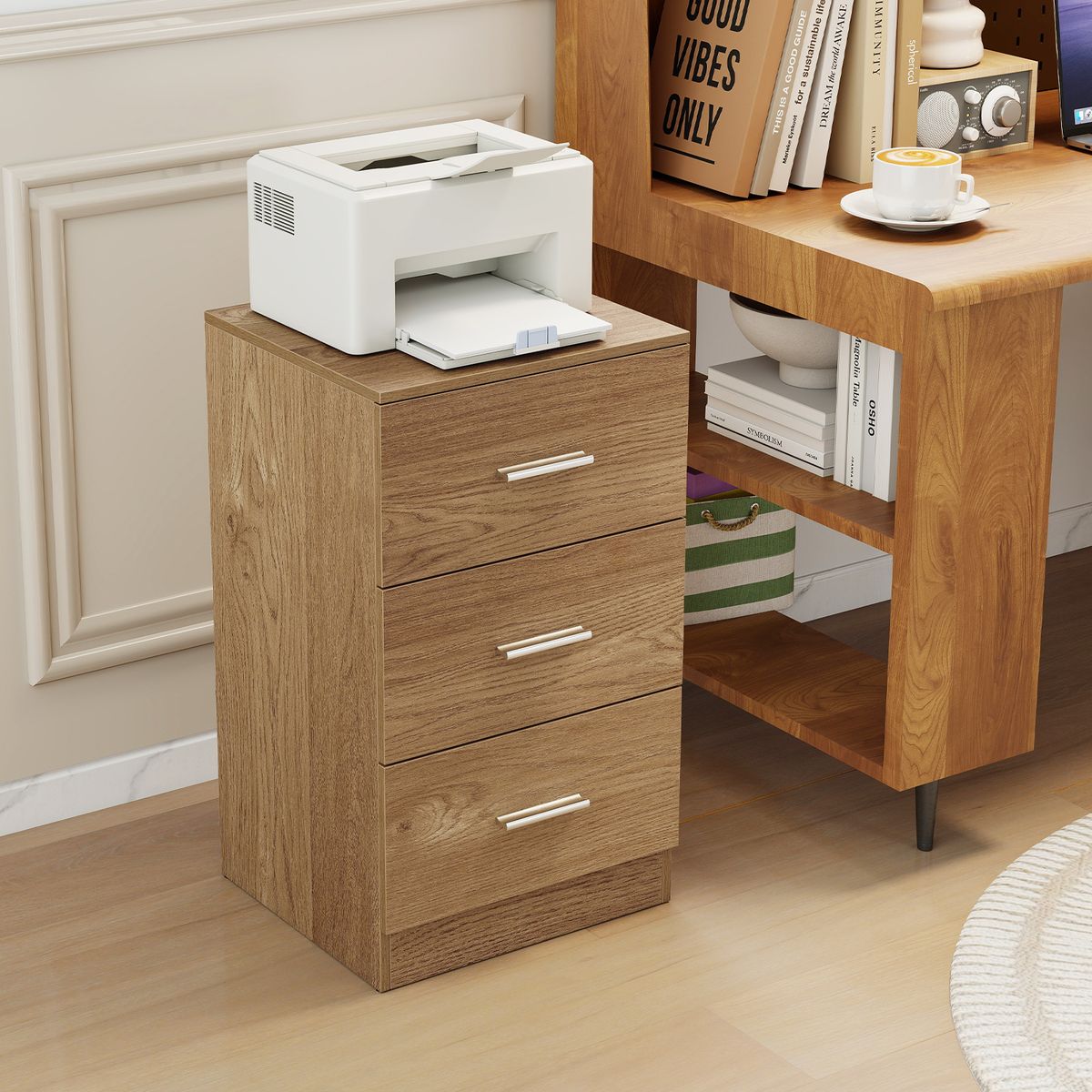 Table de chevet Coast - Commode en bois à 3 tiroirs - Design moderne - Naturel 38 x 35 x 66 cm