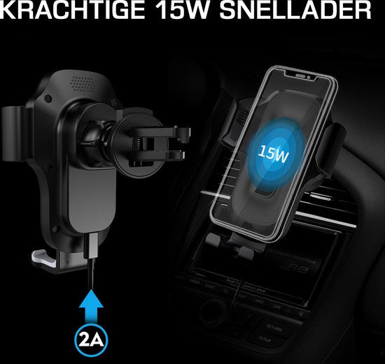 Supports de téléphone Podec pour voiture - Avec ventouse - Chargeur sans fil 15W - Pour grille d'aération