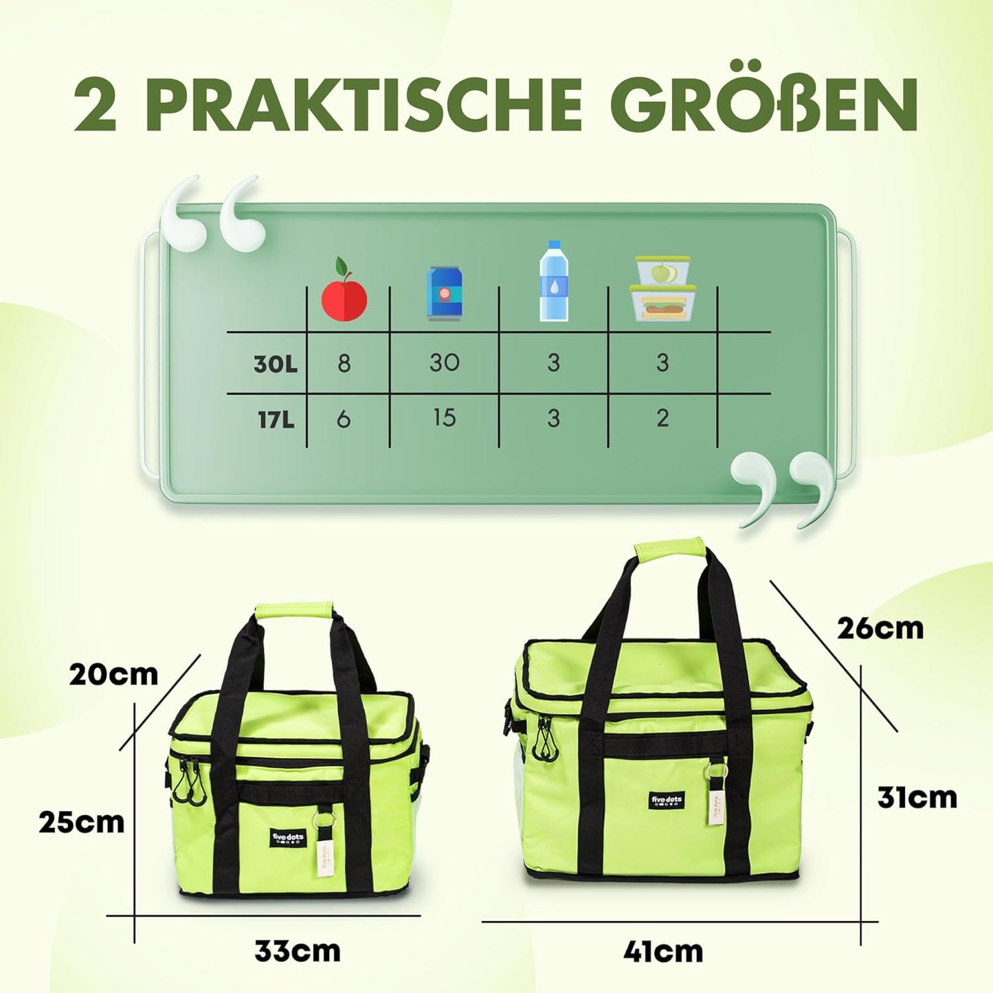Sac isotherme Five Dots - Capacité 30L - Imperméable - 26 x 41 x 31 cm - Vert