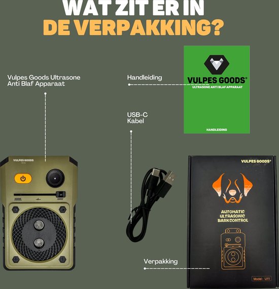 Vulpes Goods® Pets - Dispositif anti-aboiement à ultrasons PRO - Dresseur de luxe - Rechargeable - Fonctionnement automatique - Pas de choc - Résistant à l'eau - Pour tous les chiens - Intérieur et extérieur - Portée de 15 m - 3 étapes - Anti-aboiement -