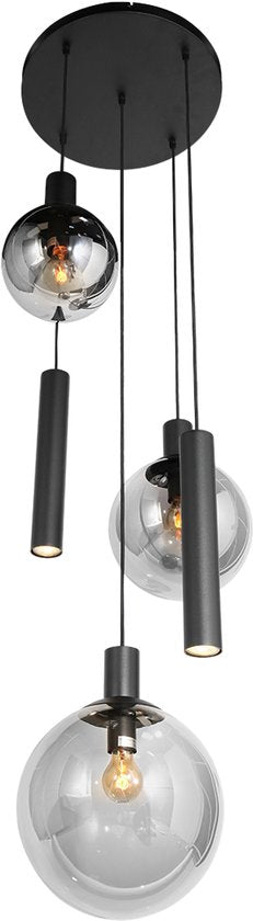 Steinhauer - lampe suspendue - Bollique LED - noir - verre métal verre fumé - Ø 60cm - E27 GU10 - 3800ZW