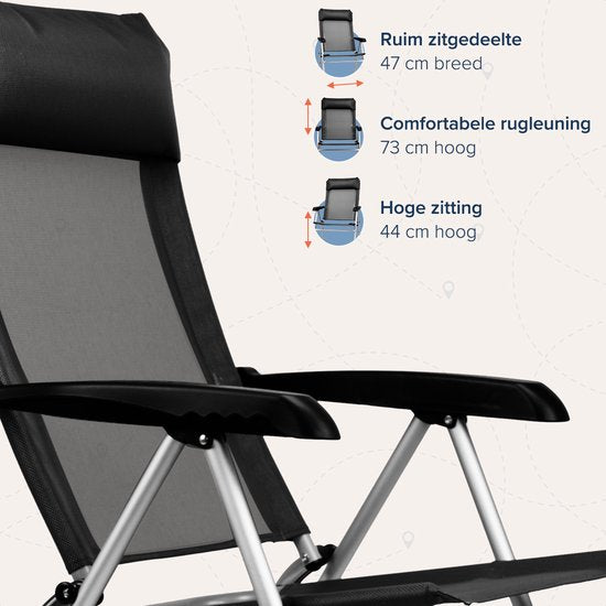 TRVLMORE Chaise de camping - 5 positions - Chaise de camping pliante - Capacité de charge 110 kg - Chaise de pêche - Chaise pliante - Noir