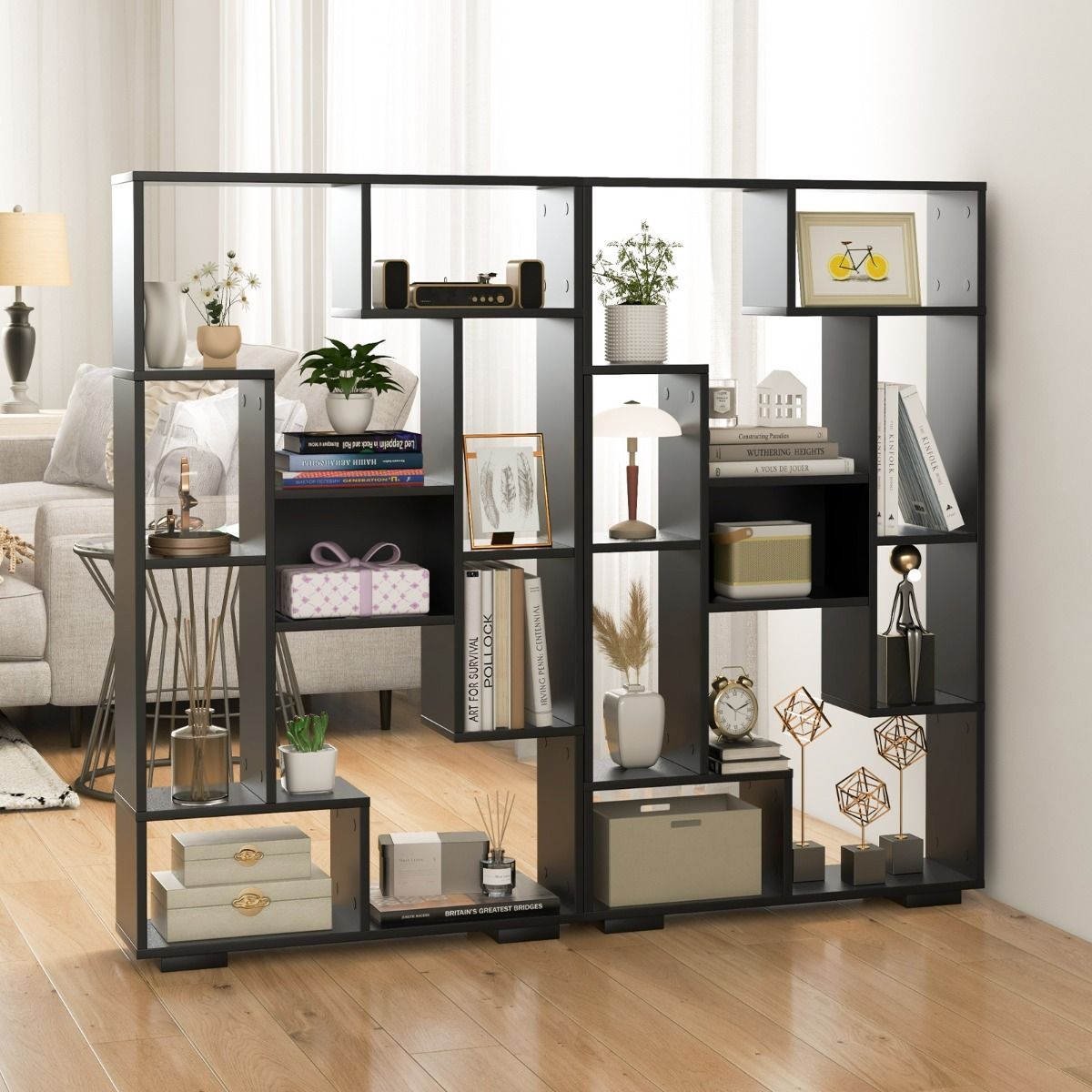 Coast Bookcase Black - 70×20×120 cm - Rayonnage ouvert géométrique avec 11 étagères et protection contre le basculement