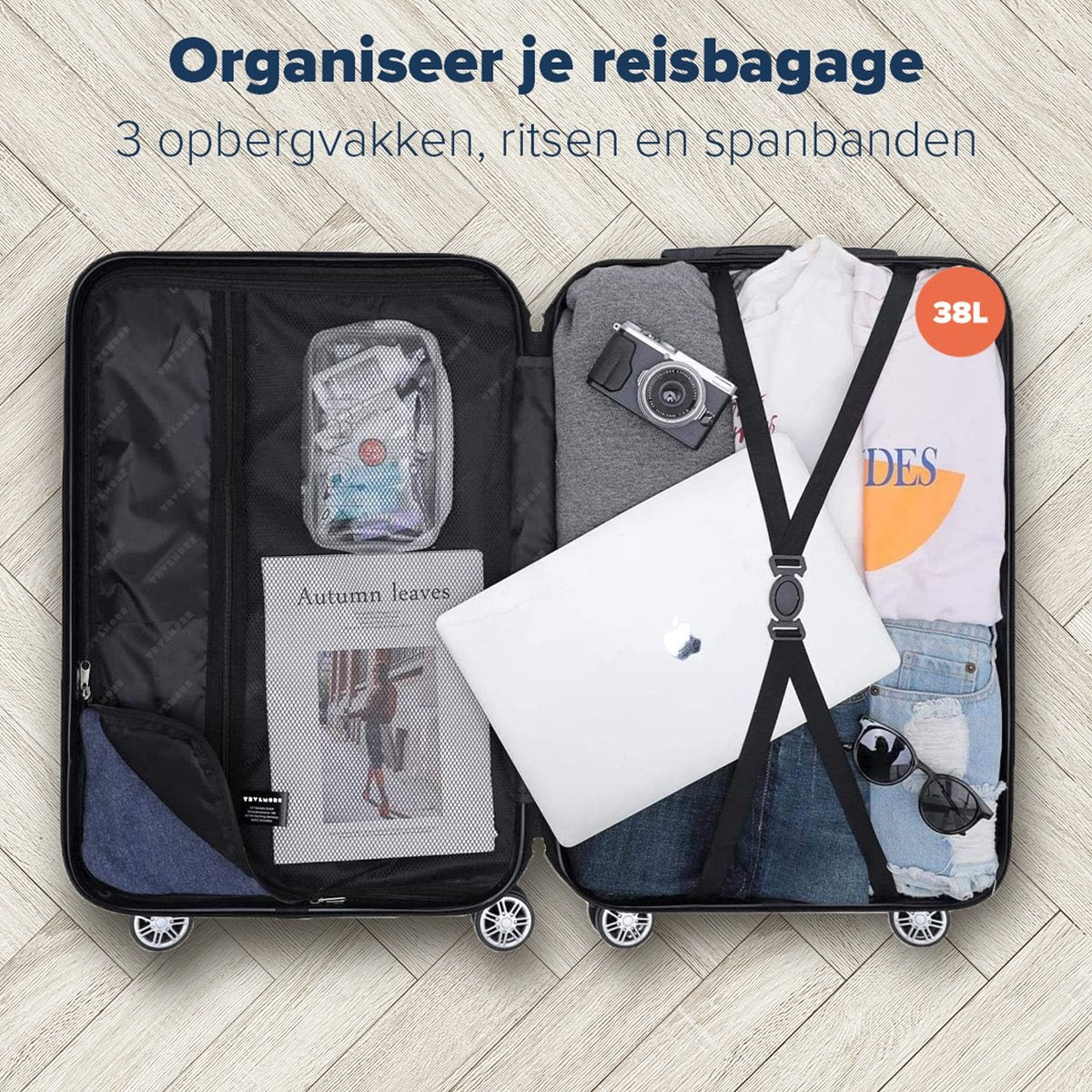 TRVLMORE Bagage à main Valise à roulettes - Serrure numérique - 54x36x20cm - 38L - Bleu foncé
