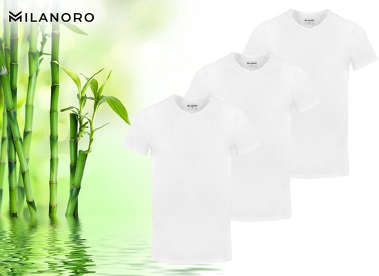 T-shirts Milanoro - 3 pièces Bambou - Slim Fit & Extra Long - Col rond - Taille L - Blanc