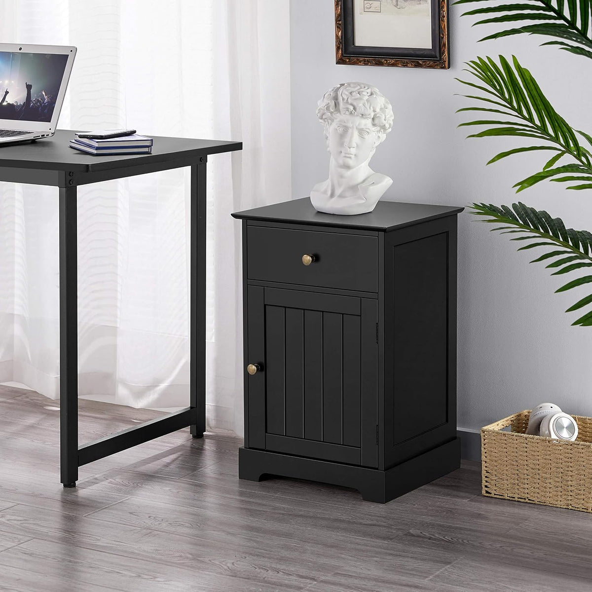 Table de chevet Yaheetech - Noir - 40 x 35 x 60 cm - Avec tiroir et étagère réglable
