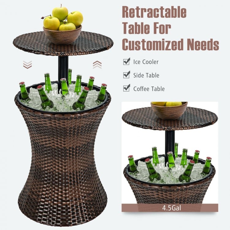 Table de bar cooler réglable en hauteur - Marron - 17,5 x 17,5 x 22,5 -37,5 (L x l x H)