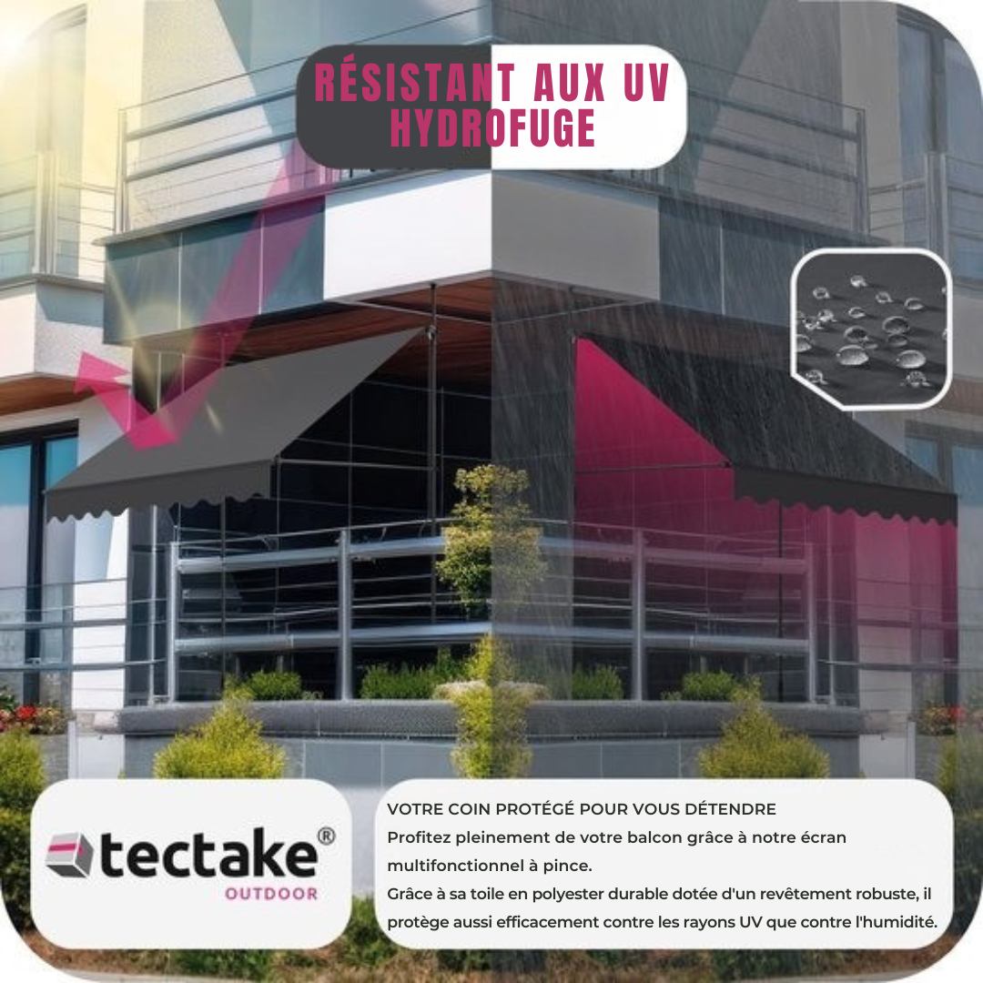 tectake - store à pinces - parasol - store - réglable - store à pinces - parasol balcon - 400 x 180 cm - noir gris - store - 404970