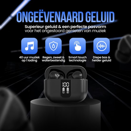 Strex Wireless Earphones - Active Noise Cancelling - LED Display - Wireless Bluetooth Earphones - Ecouteurs sans fil - Bluetooth 5.3 - Black
