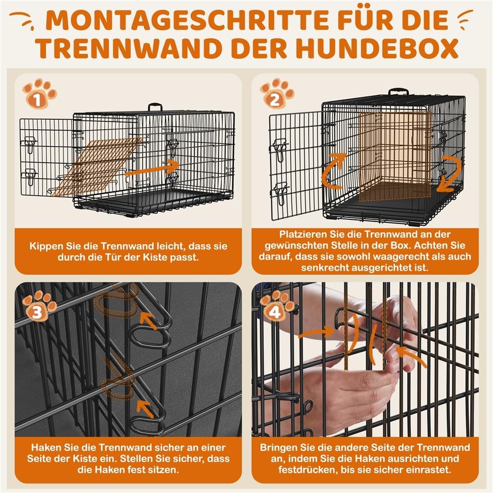 Cage pliable pour chien Yaheetech XL - 107 x 66 x 74,5 cm - 2 portes avec cloison de séparation et fond amovible - Noir
