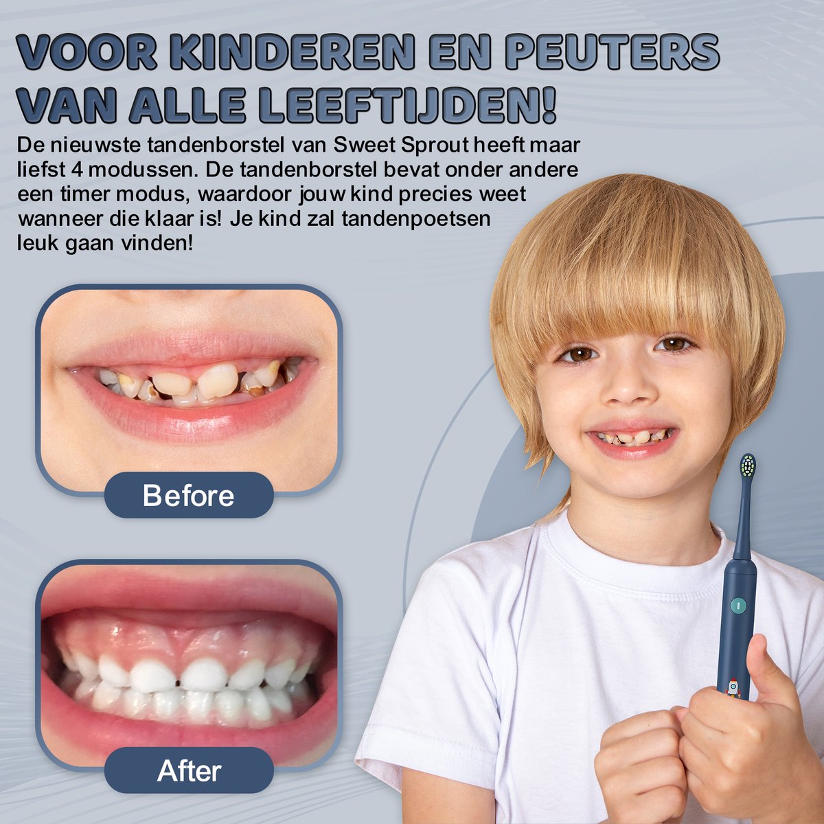 Brosse à dents électrique Sweet Sprout Sonic pour enfants - Bébés et jeunes enfants - 3 accessoires et minuteur inclus - 0 à 4 ans