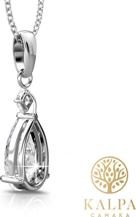 Yolora Collier pour femmes avec pendentif et cristaux Kalpa Camaka - couleur argent - plaqué or blanc 18K - boîte cadeau - cadeau de fête des mères