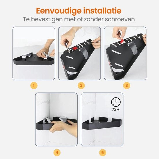 Goliving Support de douche 2 couches - Support de douche sans perçage - Support de douche d'angle - Panier de douche - Support de salle de bain - Accessoires de salle de bain - Noir
