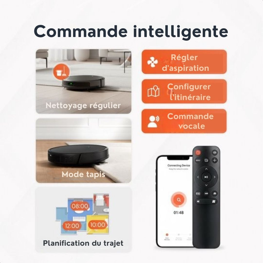 Robot Aspirateur avec fonction balayage Skoov - Avec station de chargement et de déchargement - APP - Animaux - Maison - Automatique - Poils de chien - 2000 PA - Noir