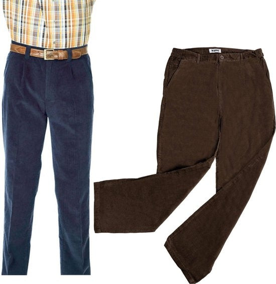 Wisent Pantalon en velours côtelé stretch avec taille élastique bleu marine taille 30 (court)