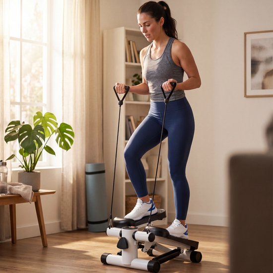 Fitby Stepper - Stepper de fitness - Mini stepper - Vélo d'appartement - Écran - Avec bandes de résistance - Blanc