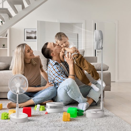 Vulpes Goods® Tech - Ventilateur sans fil sur trépied avec télécommande - 4en1 - Rechargeable et réglable - Silencieux - 12dB - Minuteur - Ventilateur de table, ventilateur sur trépied, ventilateur de sol, ventilateur USB - Version PRO