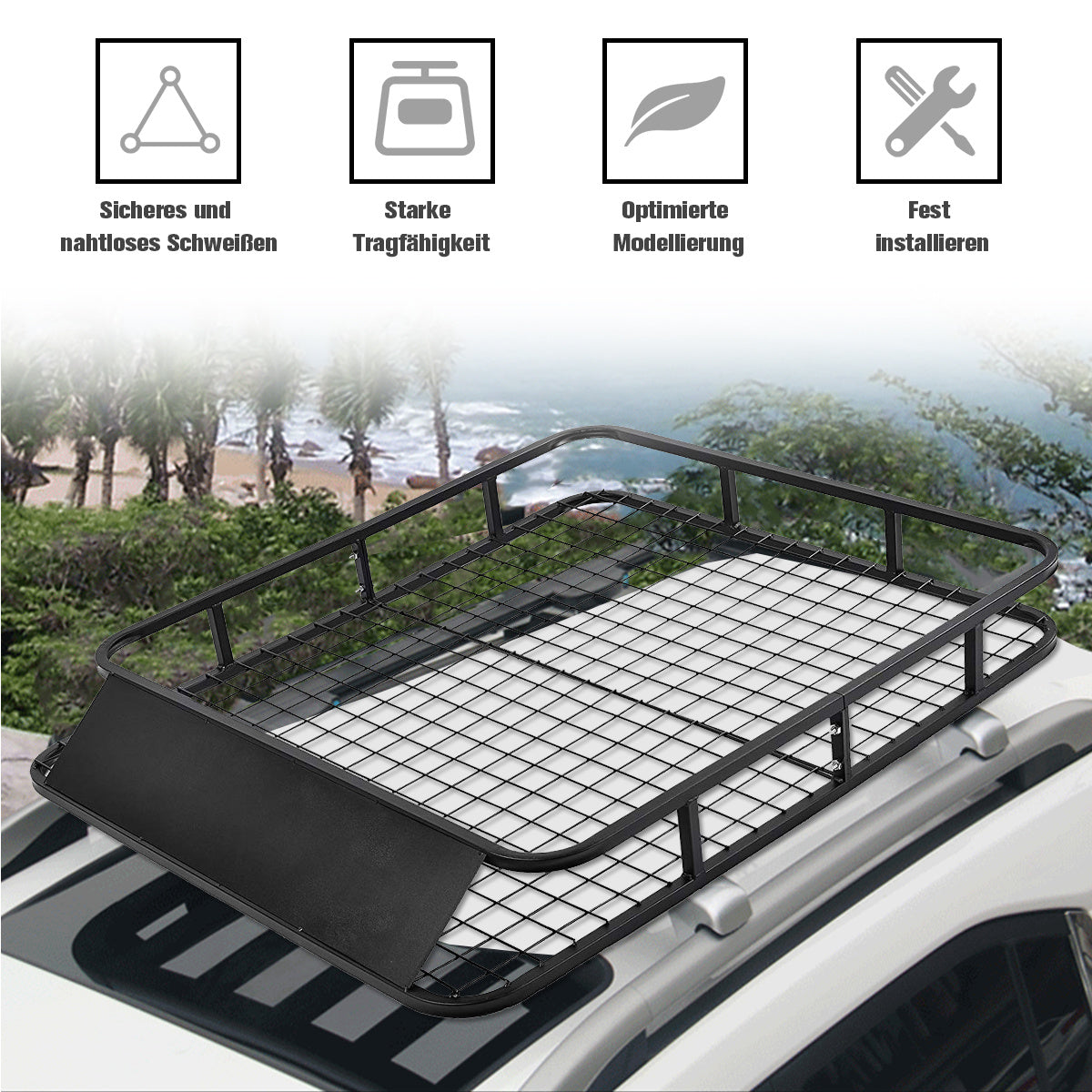 Coast Universal Roof Rack Car Luggage Rack Roof Basket made in steel 122.5 x 102 x 15 cm black