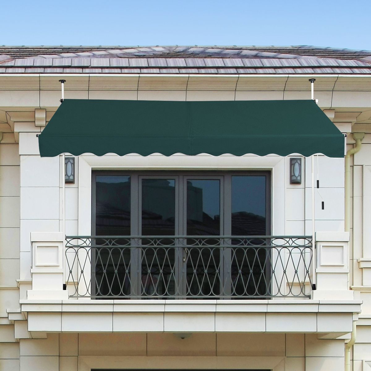 Store côtier 300 x 120 cm Vert - Réglable en hauteur et actionnable manuellement
