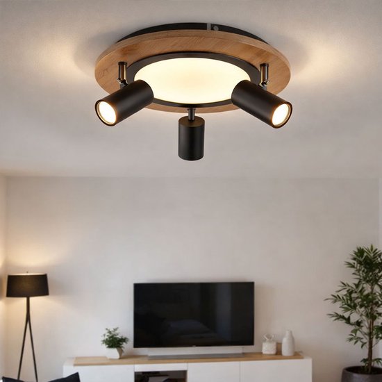 Globo - plafonnier - Kassu - noir naturel - métal - Ø 40 cm - LED - 67307D