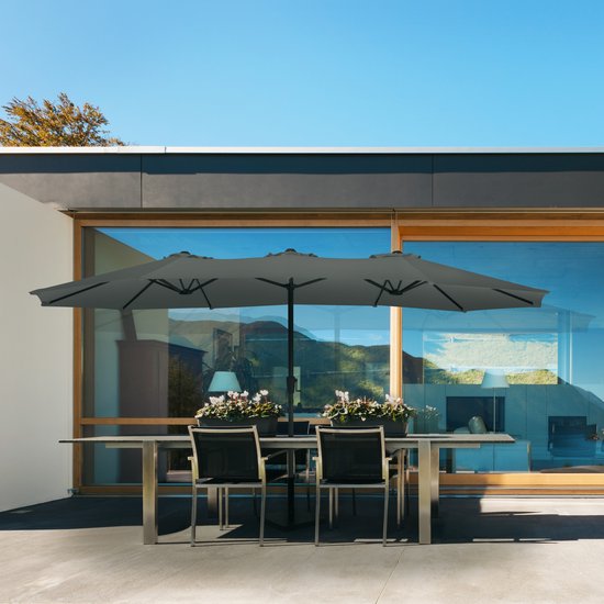 VONROC Premium Parasol Iseo - 460x270cm - Parasol double - Durable - Toile résistante aux UV - Gris - Housse de protection incluse