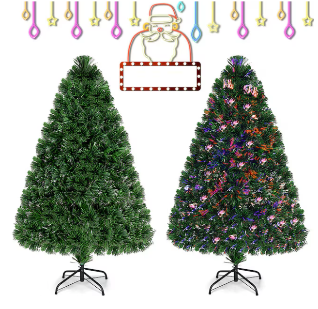 Arbre de Noël artificiel (pré-éclairé) Coast - avec fibre de verre et lumières LED multicolores, 125 pointes - 122 x 64 cm - PVC/métal - Vert