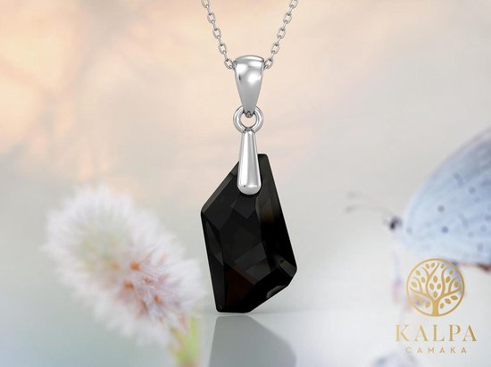 Yolora Collier femme avec pendentif et cristal Kalpa Camaka noir - couleur argent - plaqué or blanc 18K - boîte cadeau - cadeau fête des mères