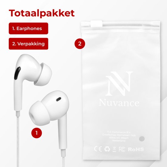 Nuvance - Ecouteurs avec fil - Connexion USB-C - Ecouteurs avec fil - Ecouteurs intra-auriculaires avec fil et microphone - Convient à Samsung - Blanc
