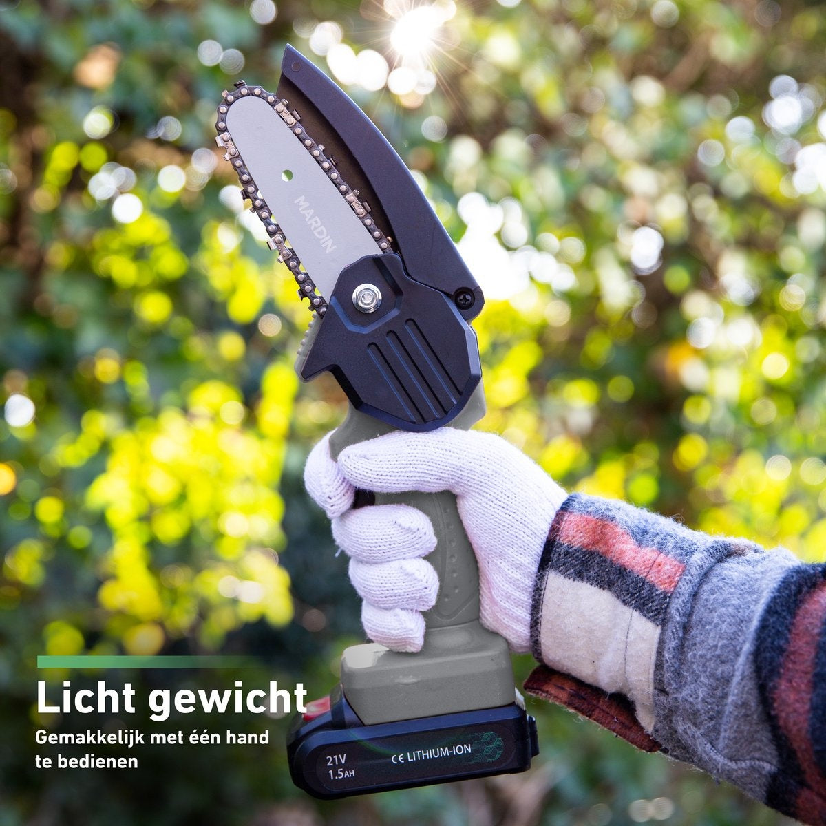 Mardin - Mini tronçonneuse - Scie d'élagage - 2 Batteries - Mallette incluse - Gris