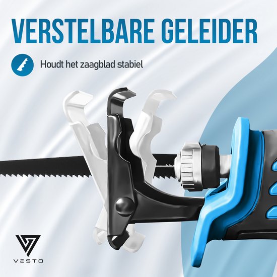 Vesto® Battery Reciprocating Saw - 21V Li-Ion - 2 batteries, lames de scie et étui inclus - course de 25 mm - pour bois, métal et plastique - système de changement rapide - sans fil