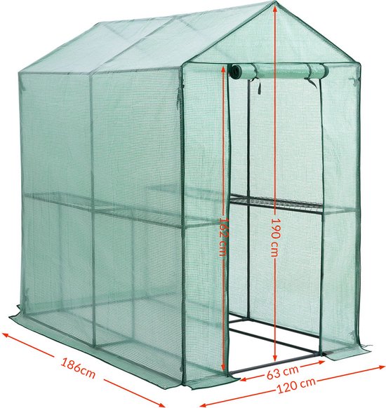Serre Gardebruk 2.23m² - 4 étagères et 4 fenêtres - 190x186x120cm