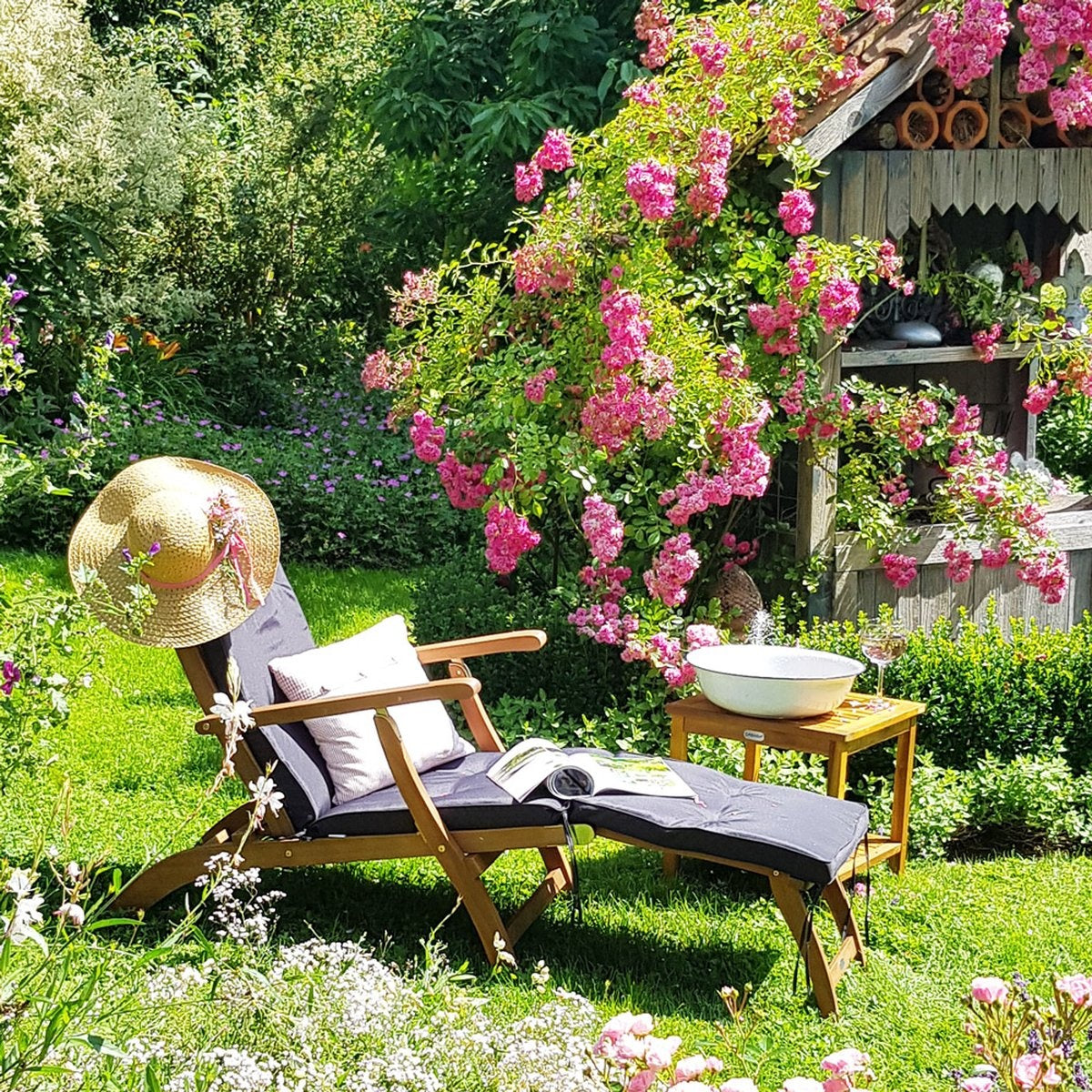 Chaise longue - Casaria Queen Mary – Bois d’acacia – 169 x 54 x 95 cm – Marron