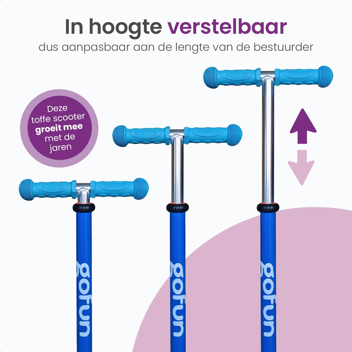 GoFun Kids scooter - Roues lumineuses - Pliable - Guidon réglable - 85 x 58 x 23 cm - Bleu