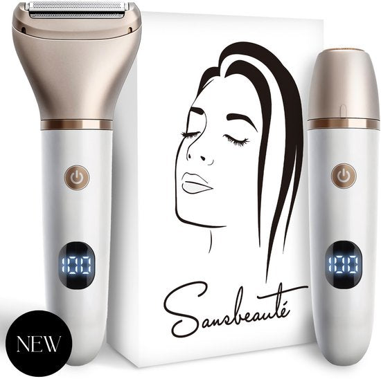 Rasoir féminin 2 en 1 avec écran - Visage - Aisselles - Jambes - Maillot - Sansbeauté® - Rasoir Femme - Epilation visage Femme - Tondeuse Femme - Rasoir Bikini - USB Rechargeable