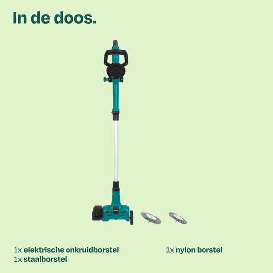 Brosse désherbeuse sans fil VONROC 20 V – manche télescopique – brosse en acier et nylon – batterie et chargeur non inclus