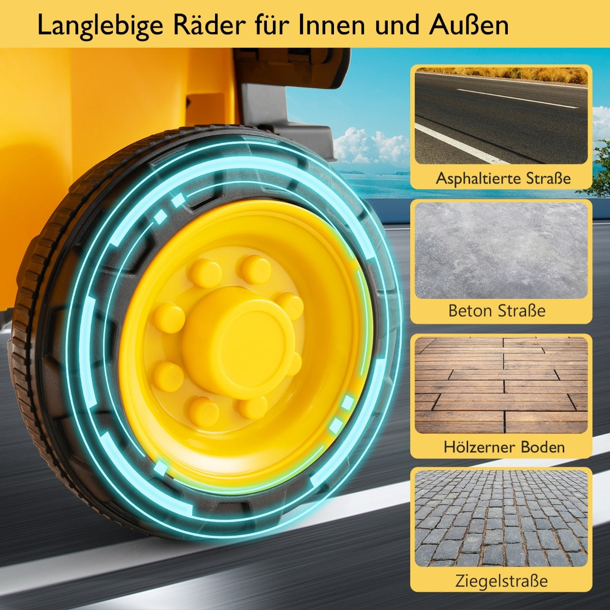 Coast 6V Kids Mulden benne avec casque de protection jusqu'à 2,5 km/h pour les enfants à partir de 18 mois jaune