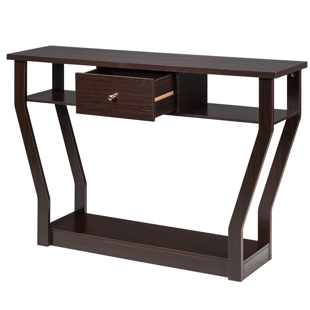 Table console Coast - 3 niveaux - Avec tiroir - MDF - 120 x 30 x 81 cm - Brun