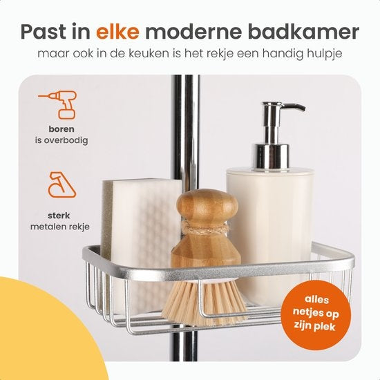 Goliving Support de douche suspendu - Support de douche - Sans perçage - Support de cuisine - Organisateur d'évier - Accessoires de salle de bain - 19,5 cm - Lot de 2 - Argenté